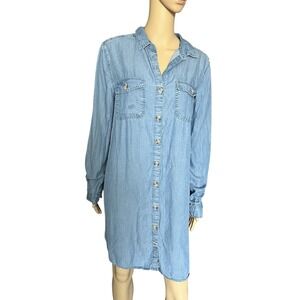 SO‎ size L Chambray Blue Lyocell Denim Relaxed Fit Shirt Dress
